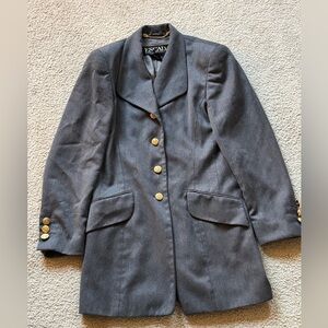 Vintage Escada Wool & Cashmere Blazer Medium Gray Golden Button Jacket Size 34
